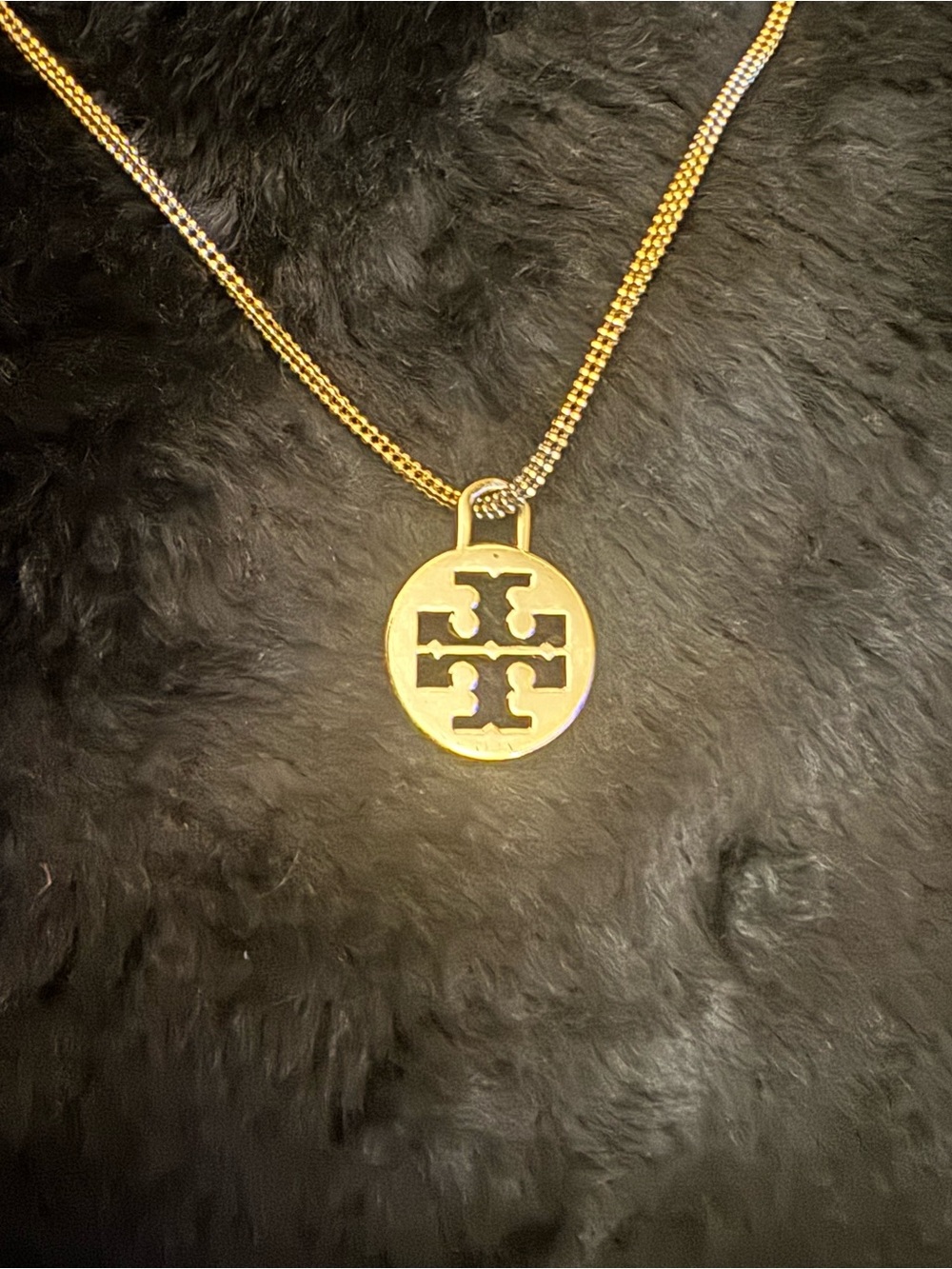 Tory Burch Gold-Tone Round Logo Pendant